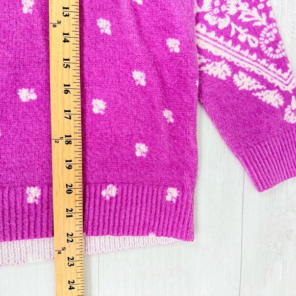 Sundance V-Neck Pullover Sweater Size L Petite Pink Boho Chic Paisley Floral - Picture 13 of 14